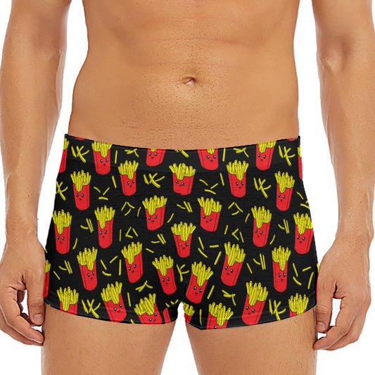 Cartoon French Fries Pattern Print Men's Short Boxer Briefs