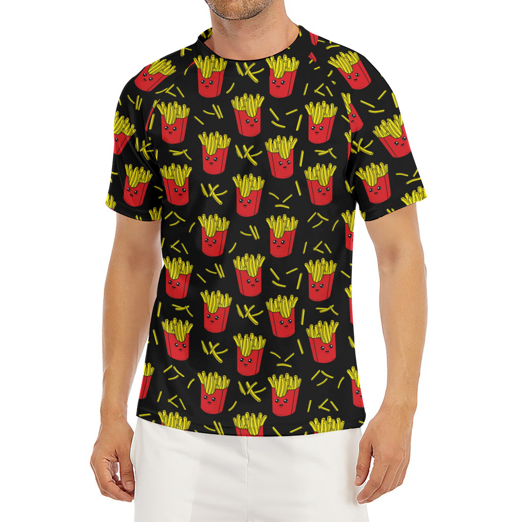 Cartoon French Fries Pattern Print Men's Short Sleeve Rash Guard