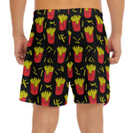 Cartoon French Fries Pattern Print Men's Split Running Shorts