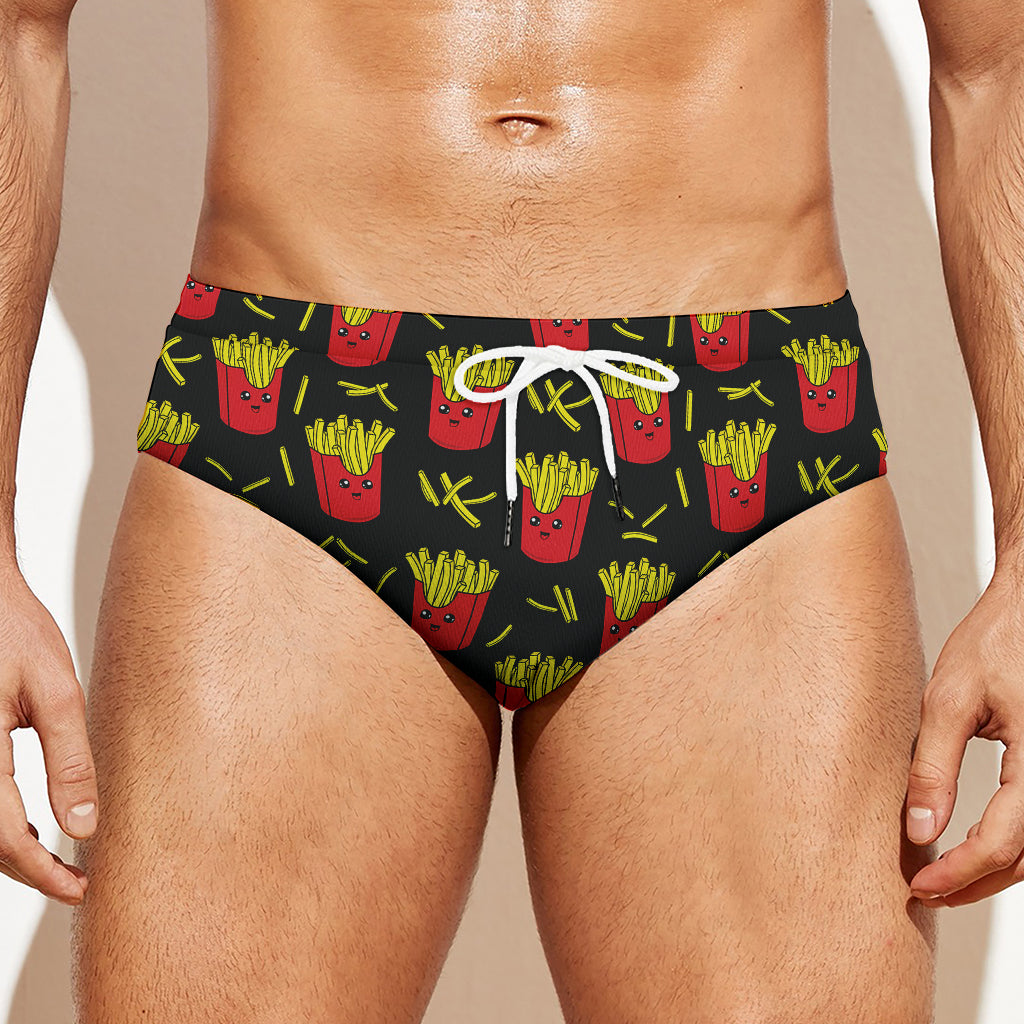 Cartoon French Fries Pattern Print Men's Swim Briefs