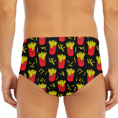 Cartoon French Fries Pattern Print Men's Triangle Swim Briefs