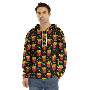 Cartoon French Fries Pattern Print Men's Velvet Pullover Hoodie