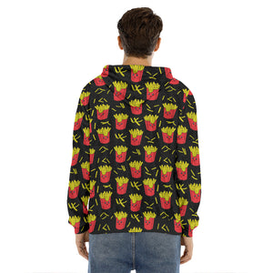 Cartoon French Fries Pattern Print Men's Velvet Pullover Hoodie