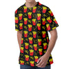 Cartoon French Fries Pattern Print Men's Velvet T-Shirt