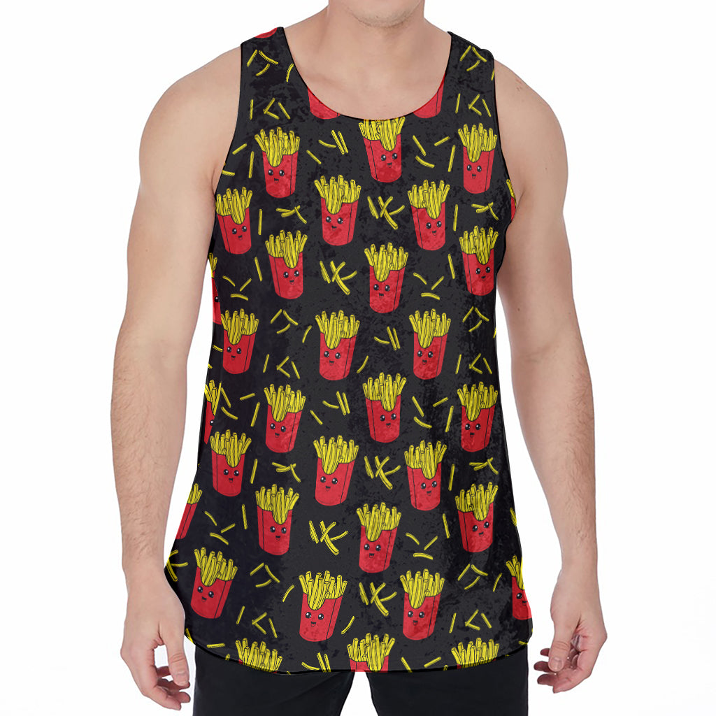 Cartoon French Fries Pattern Print Men's Velvet Tank Top