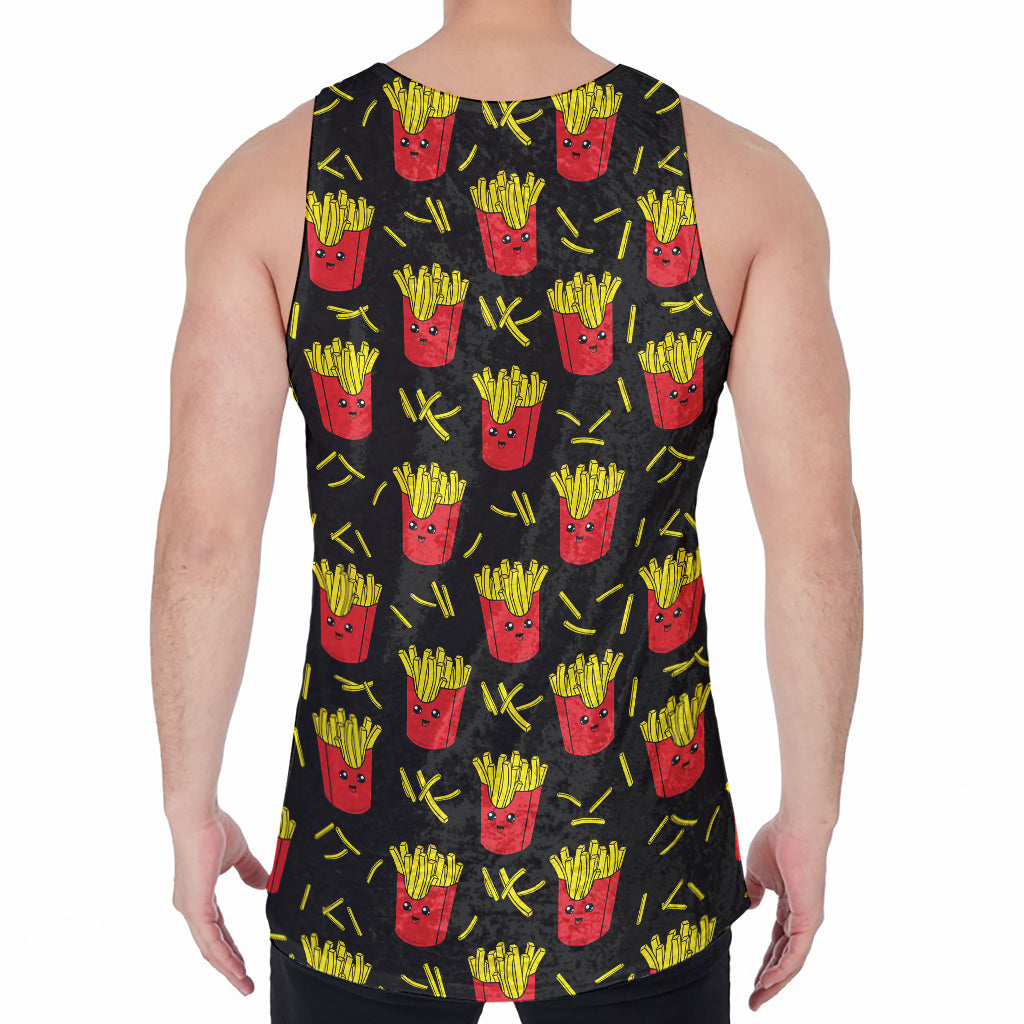 Cartoon French Fries Pattern Print Men's Velvet Tank Top