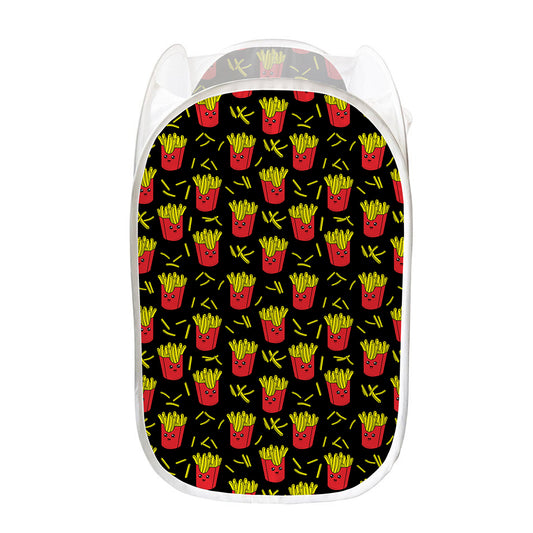 Cartoon French Fries Pattern Print Mesh Laundry Hamper