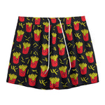 Cartoon French Fries Pattern Print Mesh Shorts