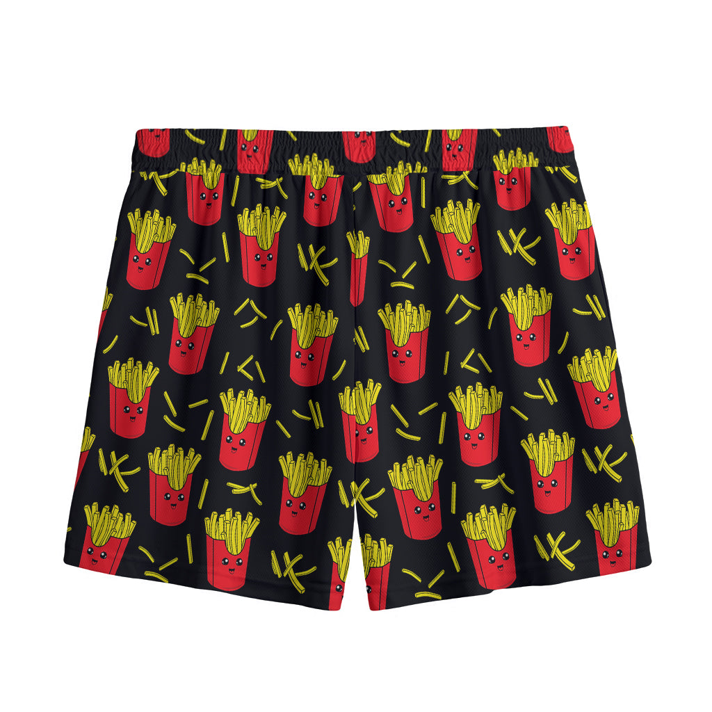 Cartoon French Fries Pattern Print Mesh Shorts