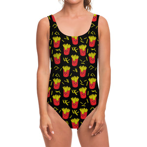 Cartoon French Fries Pattern Print One Piece Swimsuit