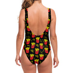 Cartoon French Fries Pattern Print One Piece Swimsuit