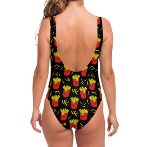 Cartoon French Fries Pattern Print One Piece Swimsuit