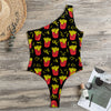 Cartoon French Fries Pattern Print One Shoulder Bodysuit