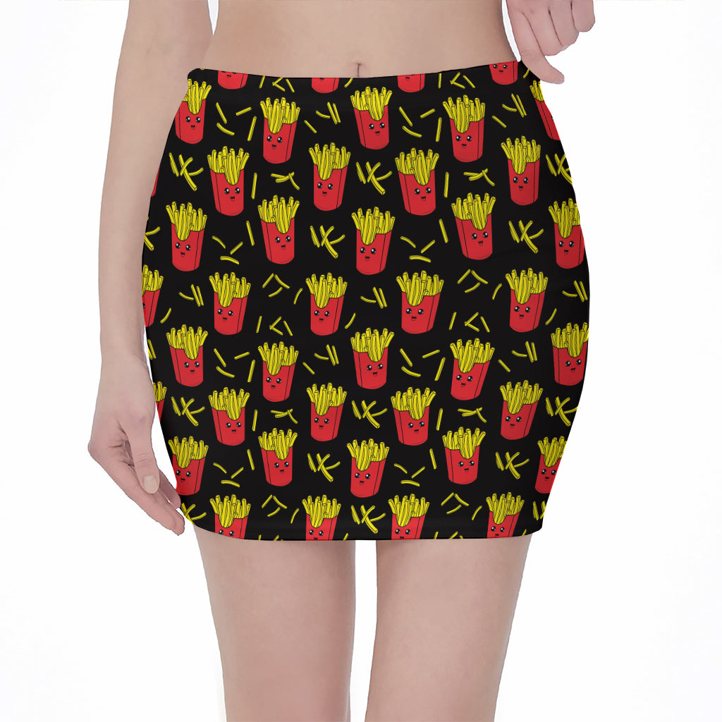 Cartoon French Fries Pattern Print Pencil Mini Skirt