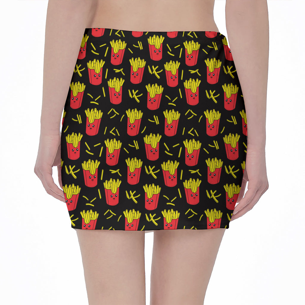 Cartoon French Fries Pattern Print Pencil Mini Skirt