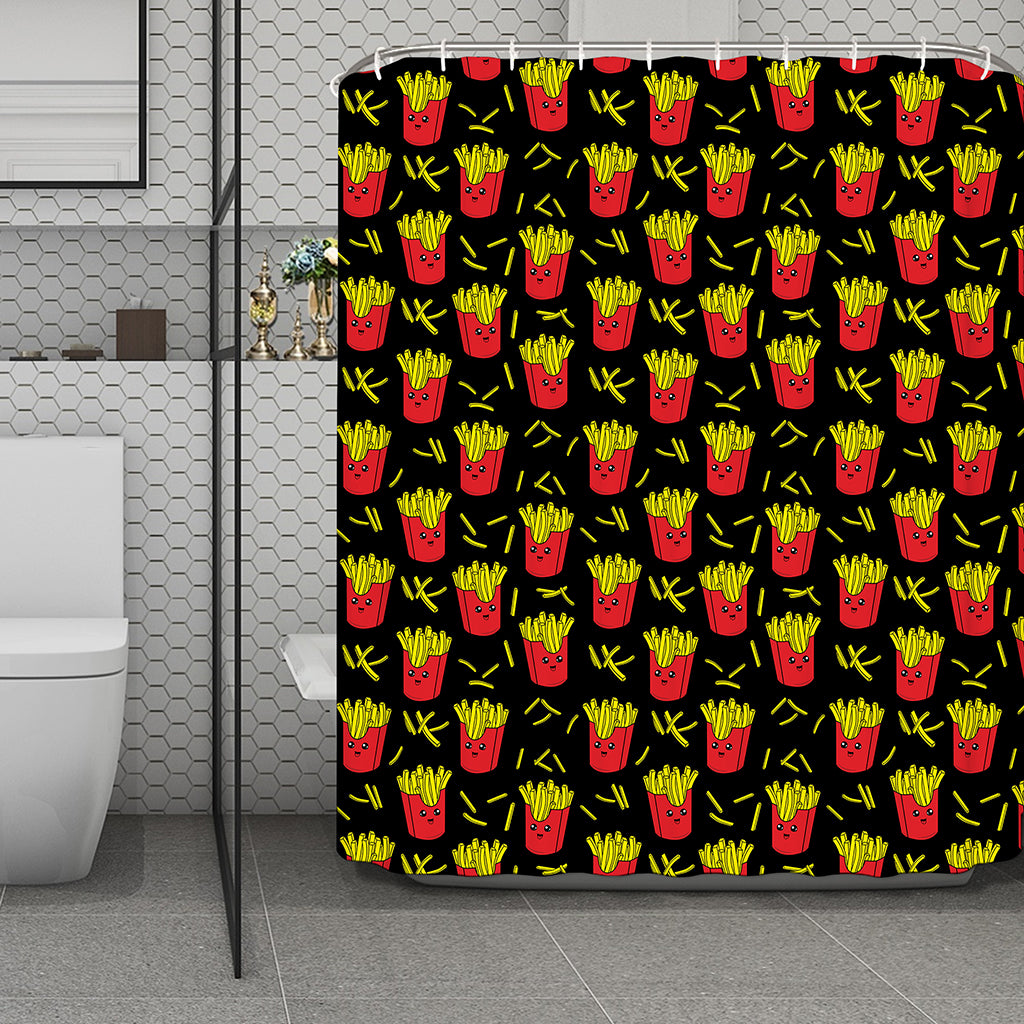 Cartoon French Fries Pattern Print Polyester Shower Curtain