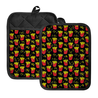 Cartoon French Fries Pattern Print Pot Holders With Pocket