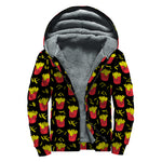 Cartoon French Fries Pattern Print Sherpa Lined Zip Up Hoodie