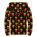 Cartoon French Fries Pattern Print Sherpa Lined Zip Up Hoodie