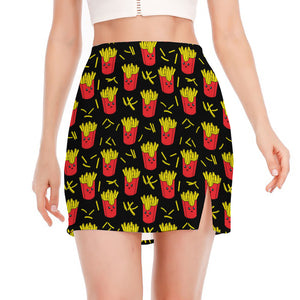 Cartoon French Fries Pattern Print Side Slit Mini Skirt