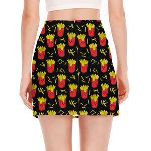 Cartoon French Fries Pattern Print Side Slit Mini Skirt