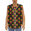 Cartoon French Fries Pattern Print Sleeveless Baseball Jersey