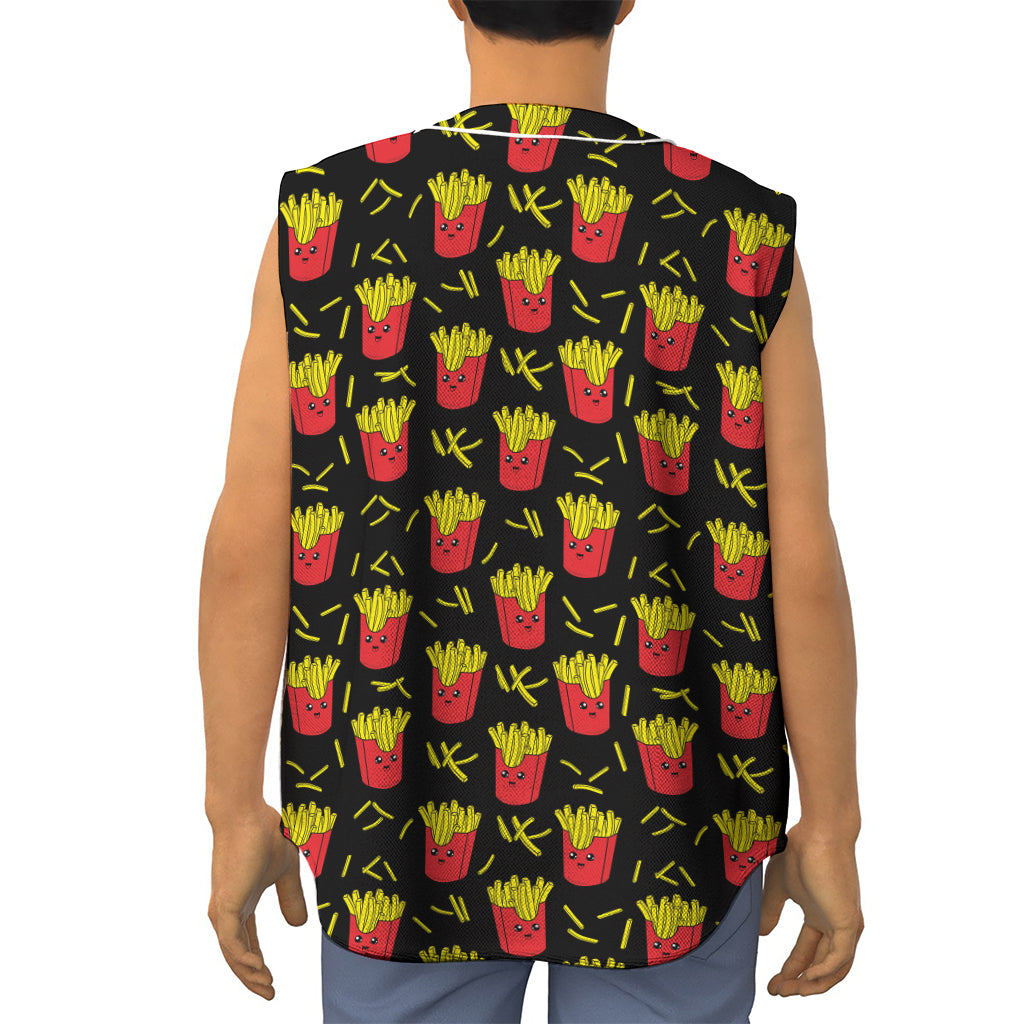 Cartoon French Fries Pattern Print Sleeveless Baseball Jersey