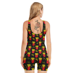 Cartoon French Fries Pattern Print Sleeveless One Piece Swimsuit