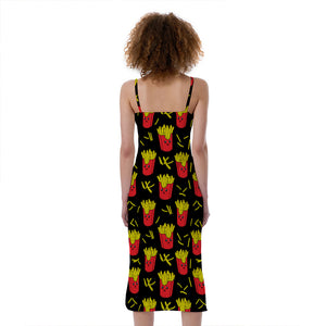 Cartoon French Fries Pattern Print Slim Fit Midi Cami Dress