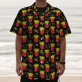 Cartoon French Fries Pattern Print Textured Short Sleeve Shirt
