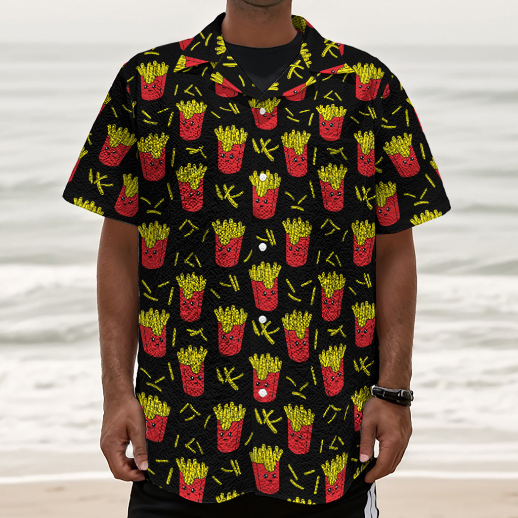 Cartoon French Fries Pattern Print Textured Short Sleeve Shirt