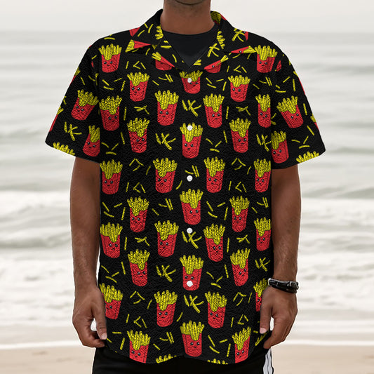 Cartoon French Fries Pattern Print Textured Short Sleeve Shirt
