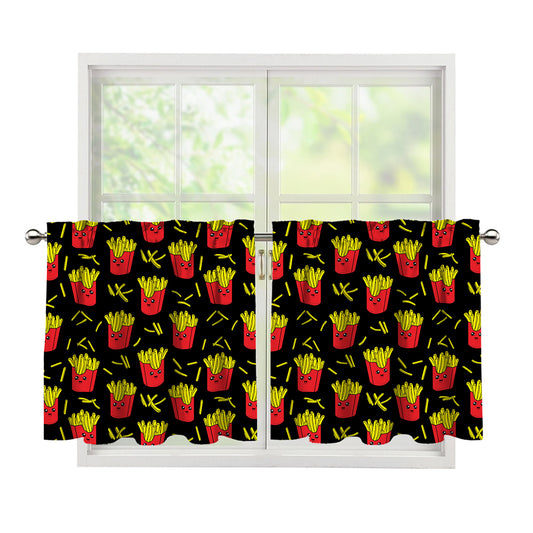 Cartoon French Fries Pattern Print Tier Curtains