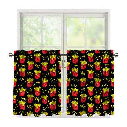 Cartoon French Fries Pattern Print Tier Curtains
