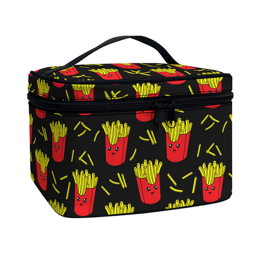 Cartoon French Fries Pattern Print Travel Makeup Bag