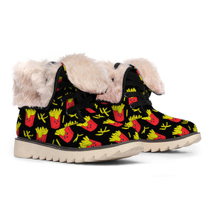 Cartoon French Fries Pattern Print Winter Boots