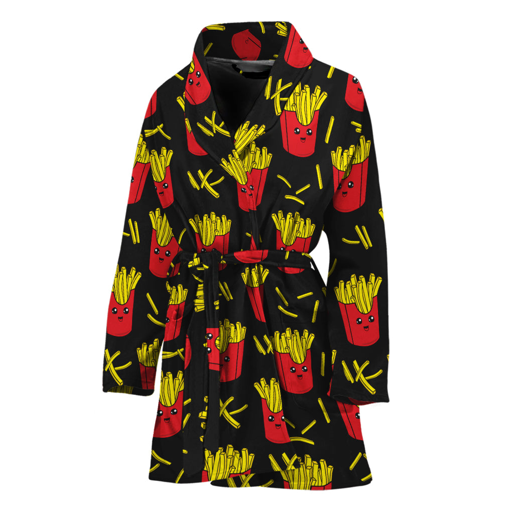 Cartoon French Fries Pattern Print Women's Bathrobe