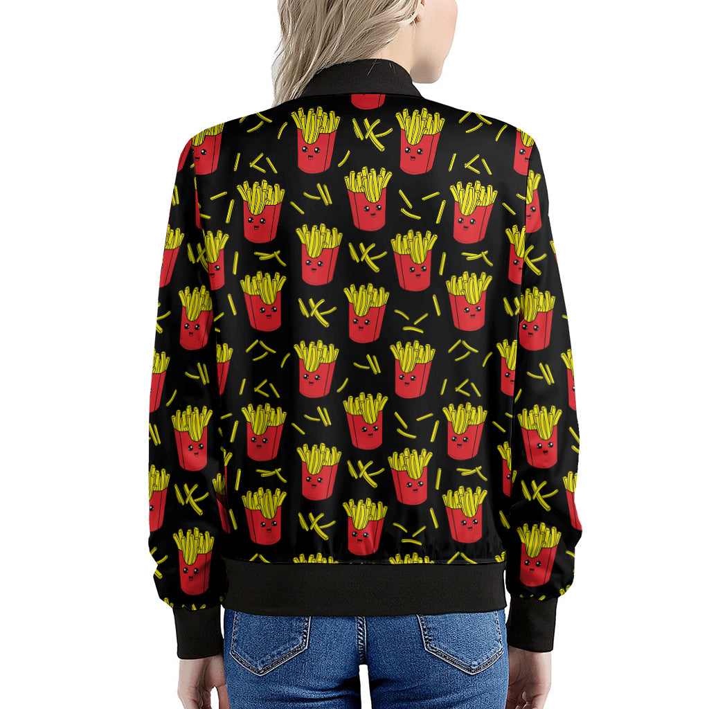 Cartoon French Fries Pattern Print Women's Bomber Jacket