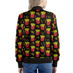 Cartoon French Fries Pattern Print Women's Bomber Jacket