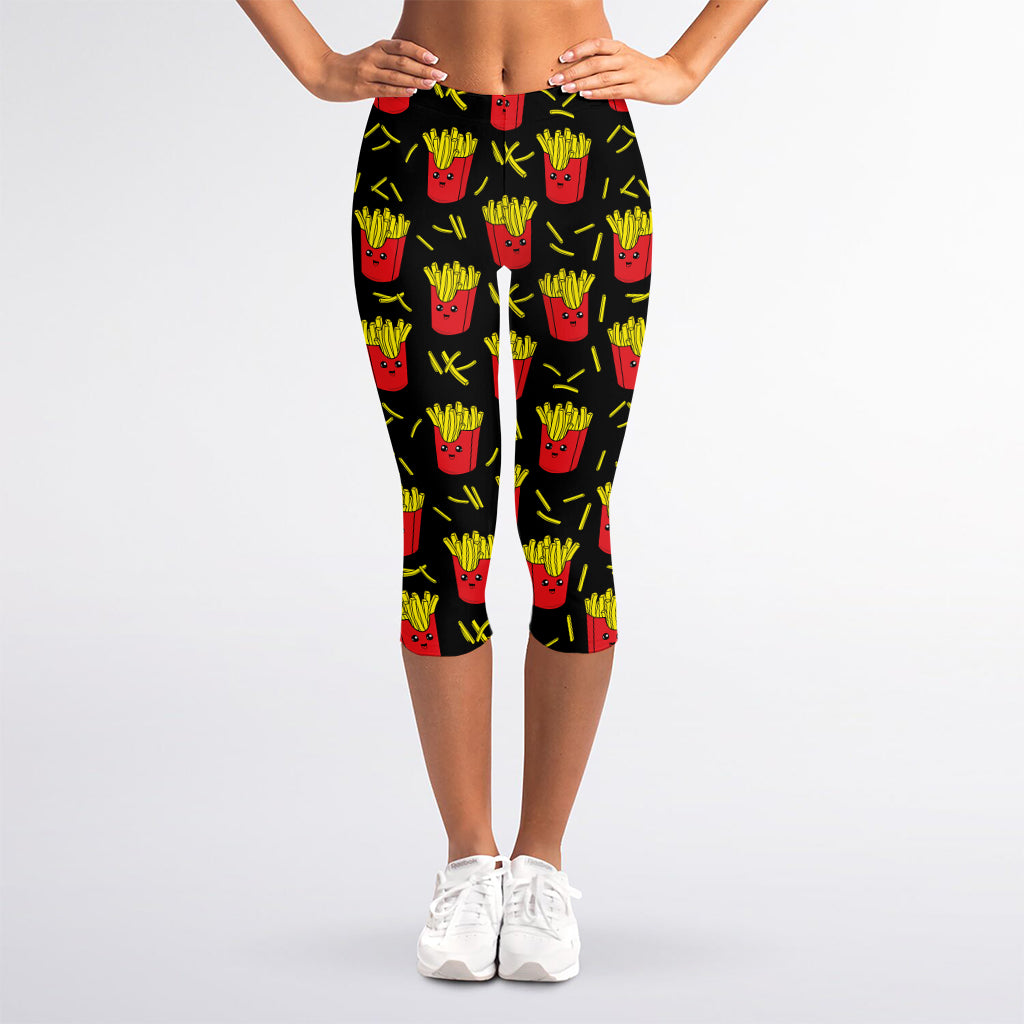 Cartoon French Fries Pattern Print Women's Capri Leggings