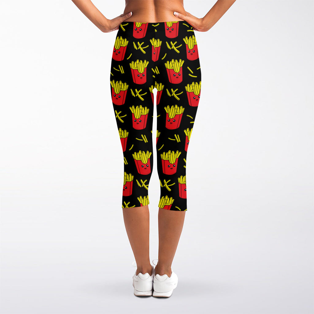 Cartoon French Fries Pattern Print Women's Capri Leggings