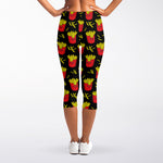 Cartoon French Fries Pattern Print Women's Capri Leggings