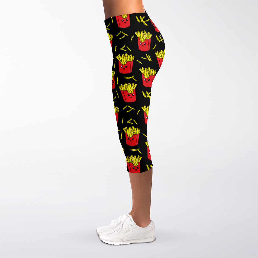 Cartoon French Fries Pattern Print Women's Capri Leggings