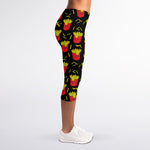 Cartoon French Fries Pattern Print Women's Capri Leggings