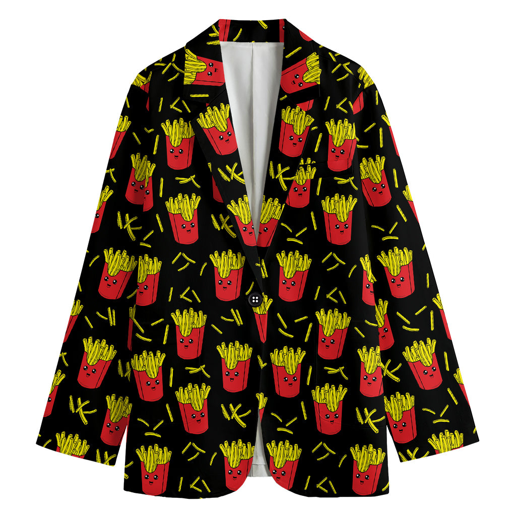 Cartoon French Fries Pattern Print Women's Cotton Blazer