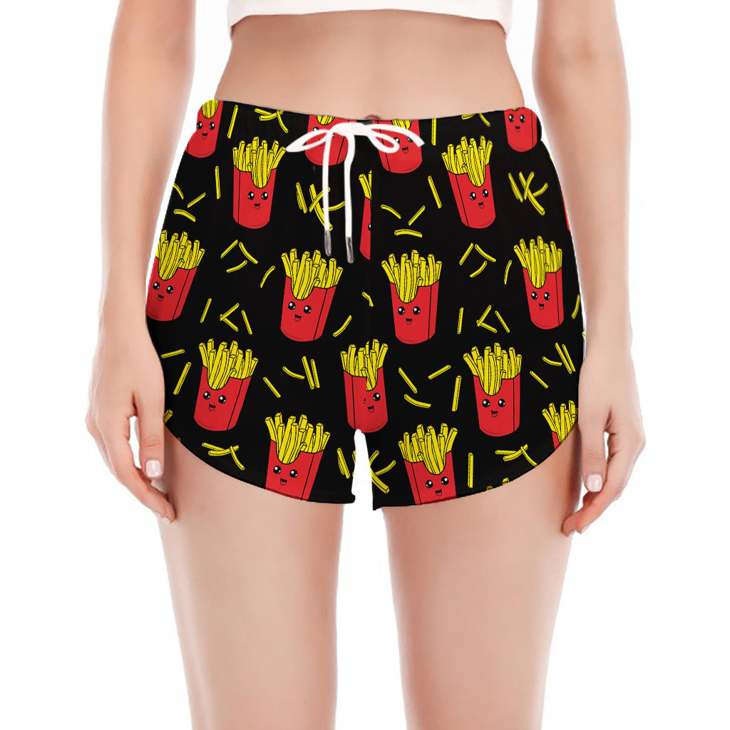 Cartoon French Fries Pattern Print Women's Split Running Shorts