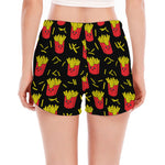 Cartoon French Fries Pattern Print Women's Split Running Shorts