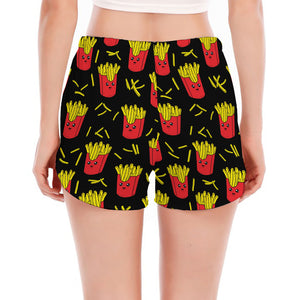 Cartoon French Fries Pattern Print Women's Split Running Shorts