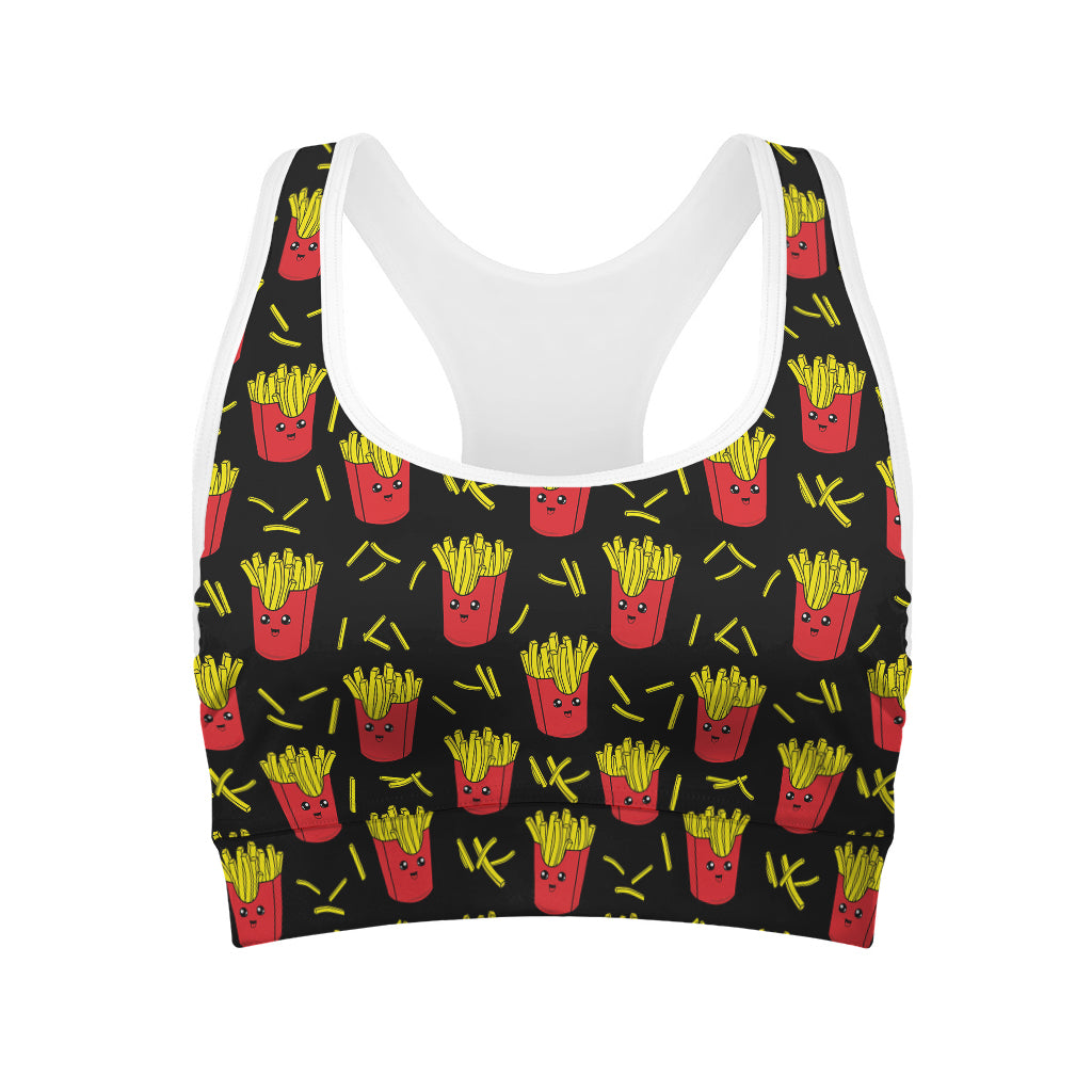 Cartoon French Fries Pattern Print Women's Sports Bra