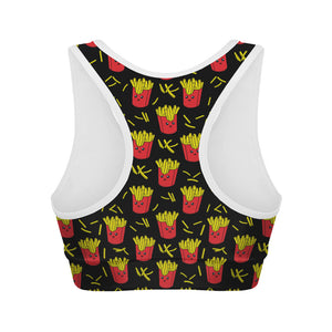 Cartoon French Fries Pattern Print Women's Sports Bra